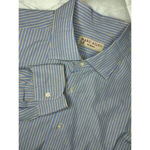 Marc Allen Fine Clothiers Linen Blend Button Up‎ Shirt XL Yellow & Blue Striped